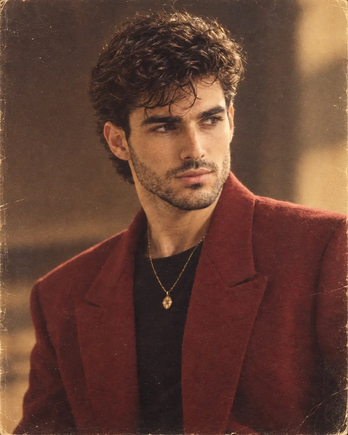 1980s Glamour Portrait with Padded-Shoulder Blazer