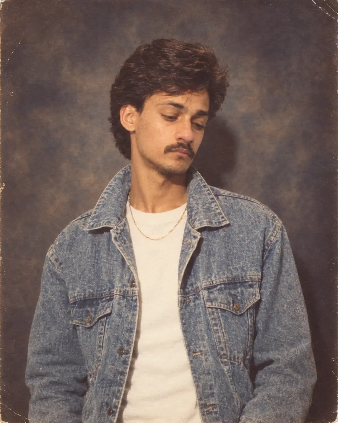 Authentic 1985 Studio Portrait with Denim Jacket