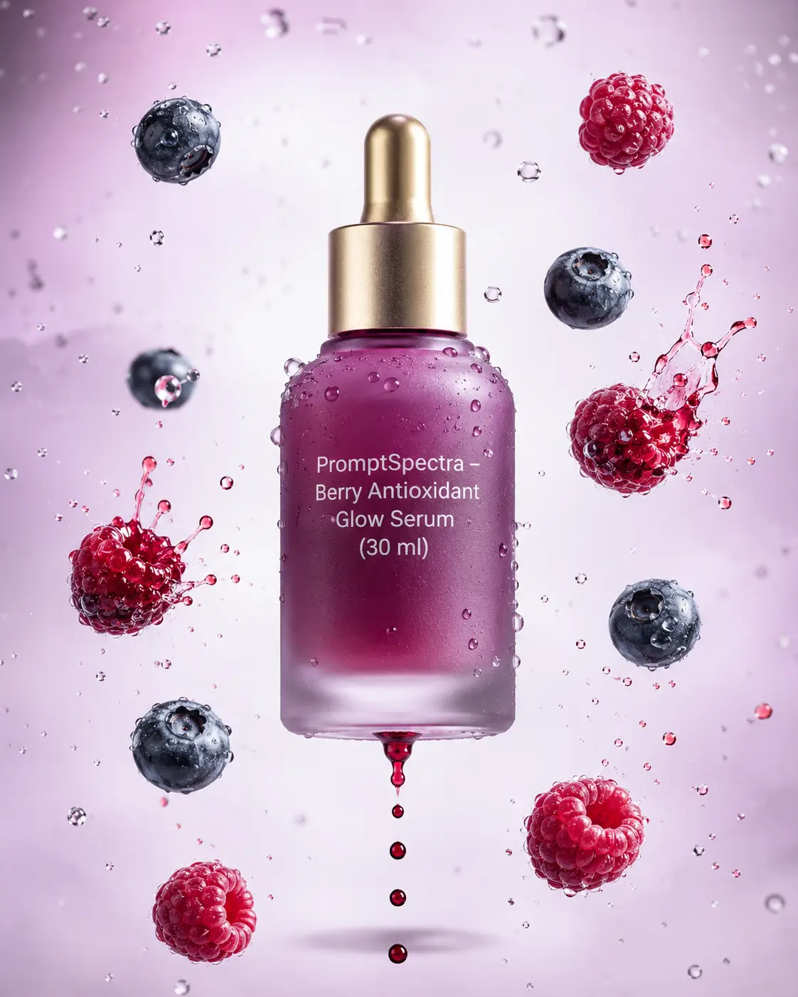 Berry Antioxidant Glow Serum — Floating Bottle Product Shot