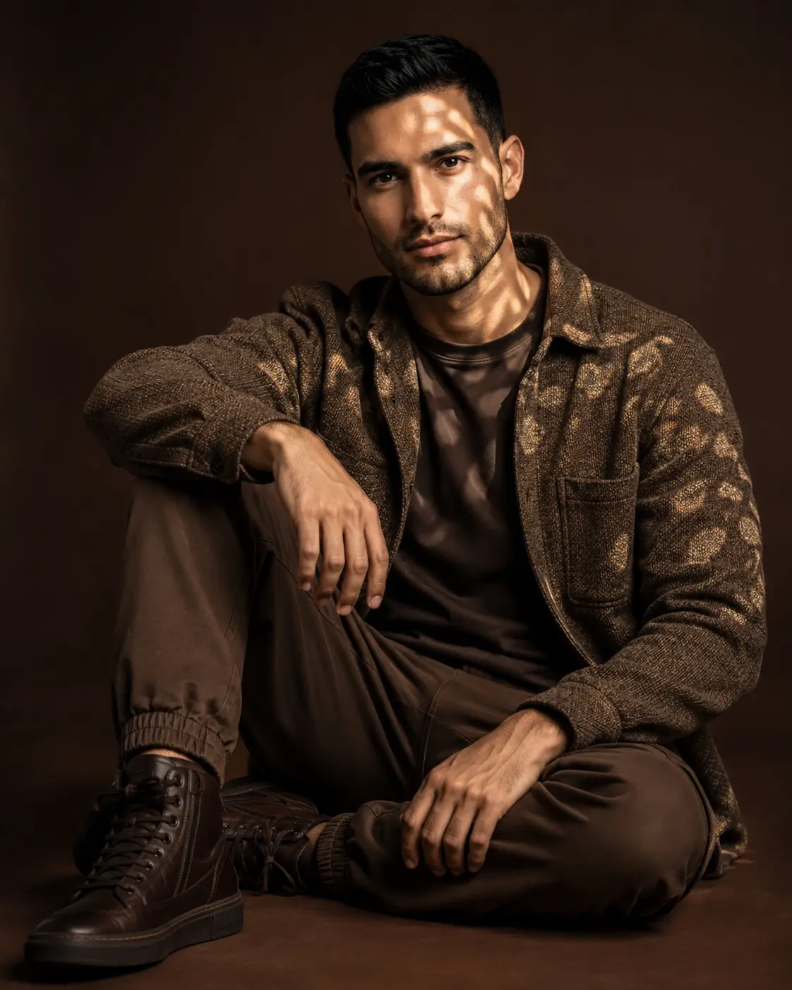 Brown Monochrome Studio Portrait with Shadow Light