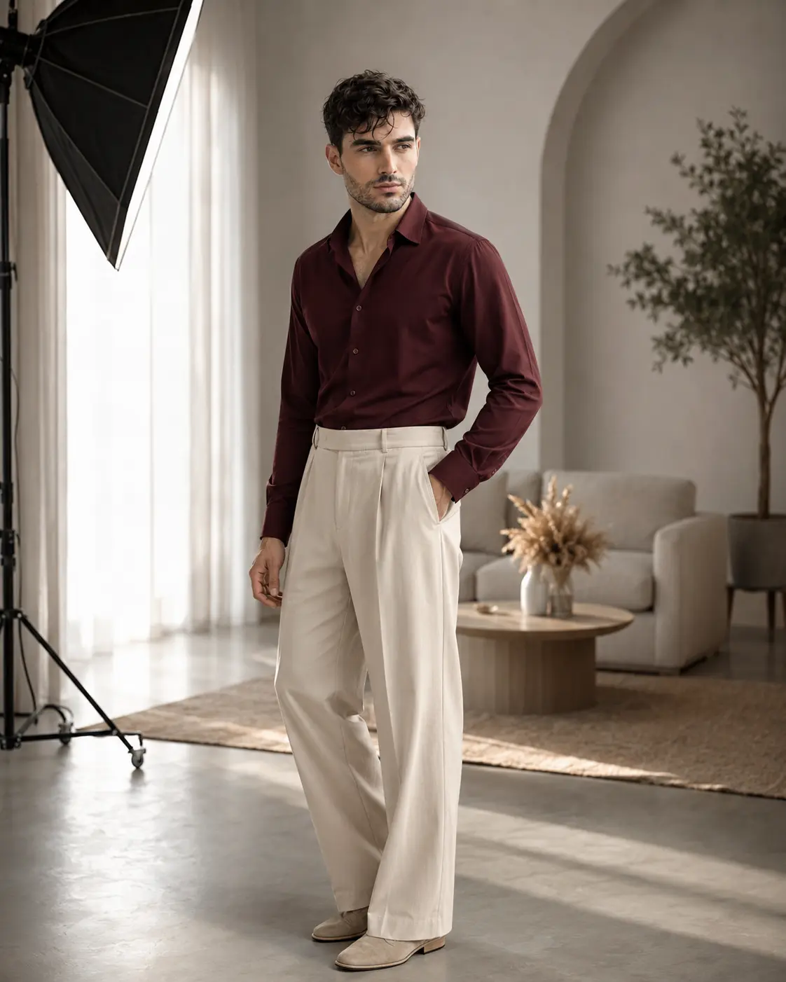 Burgundy Editorial Studio Portrait — Men & Women
