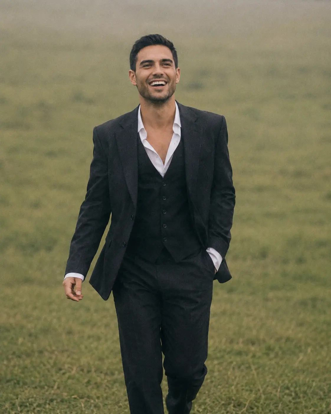 Candid Laughing Walk — Cinematic Grassy Field Portrait