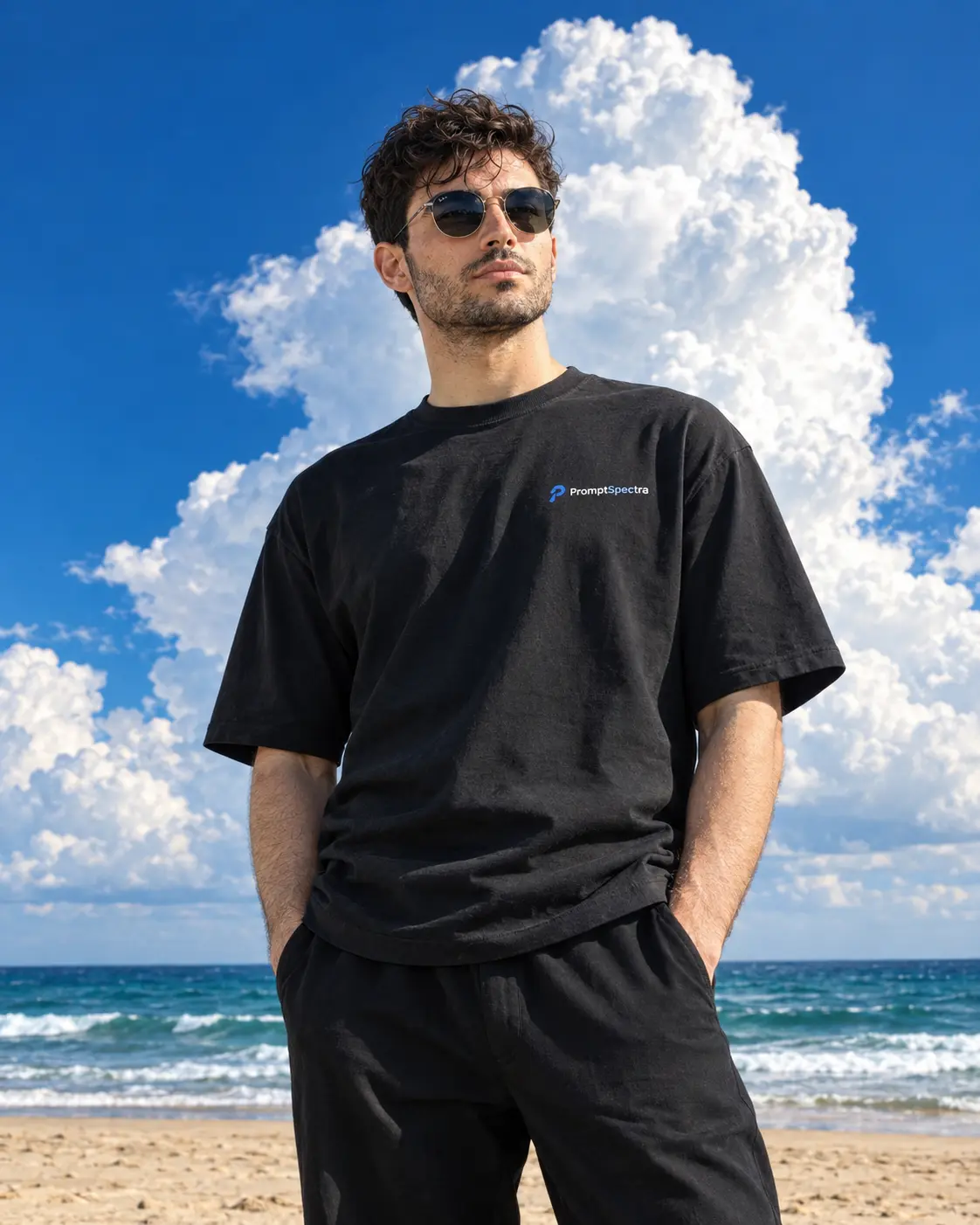 Cinematic Low-Angle Beach Portrait