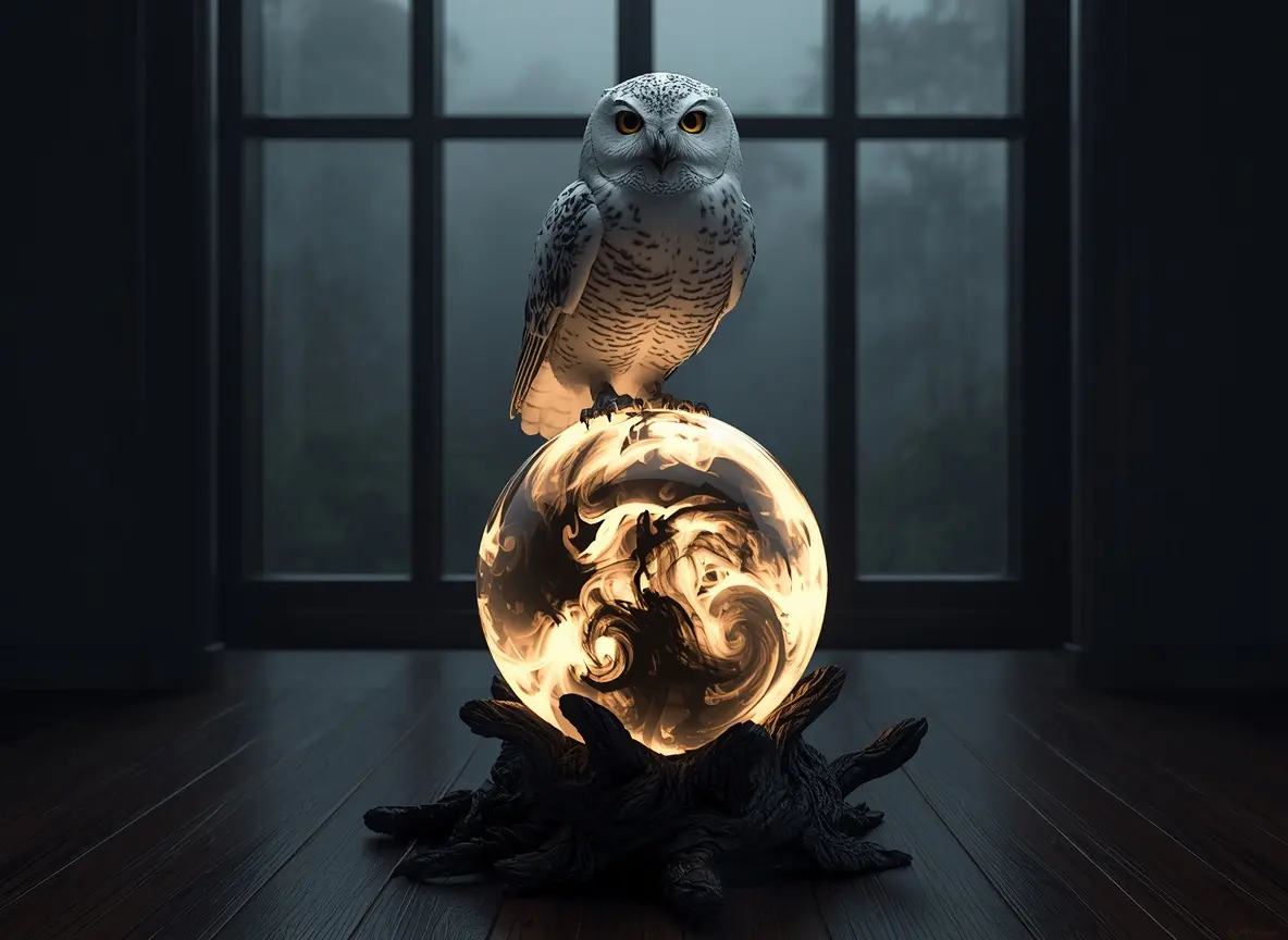 Dark Moody White Owl Crystal Ball