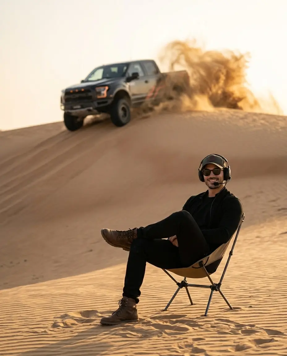 Desert Dune Action Portrait with Off-Road Truck