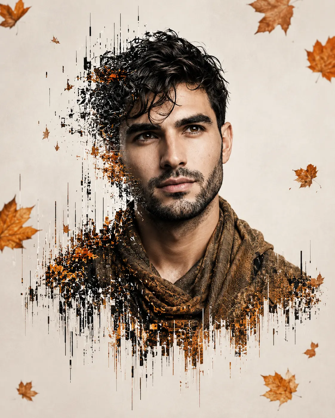 Digital Glitch Dissolve Autumn Portrait