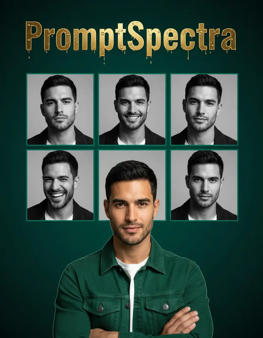 Emerald Tribute Poster — Collage Portrait Grid with Water-Droplet Text
