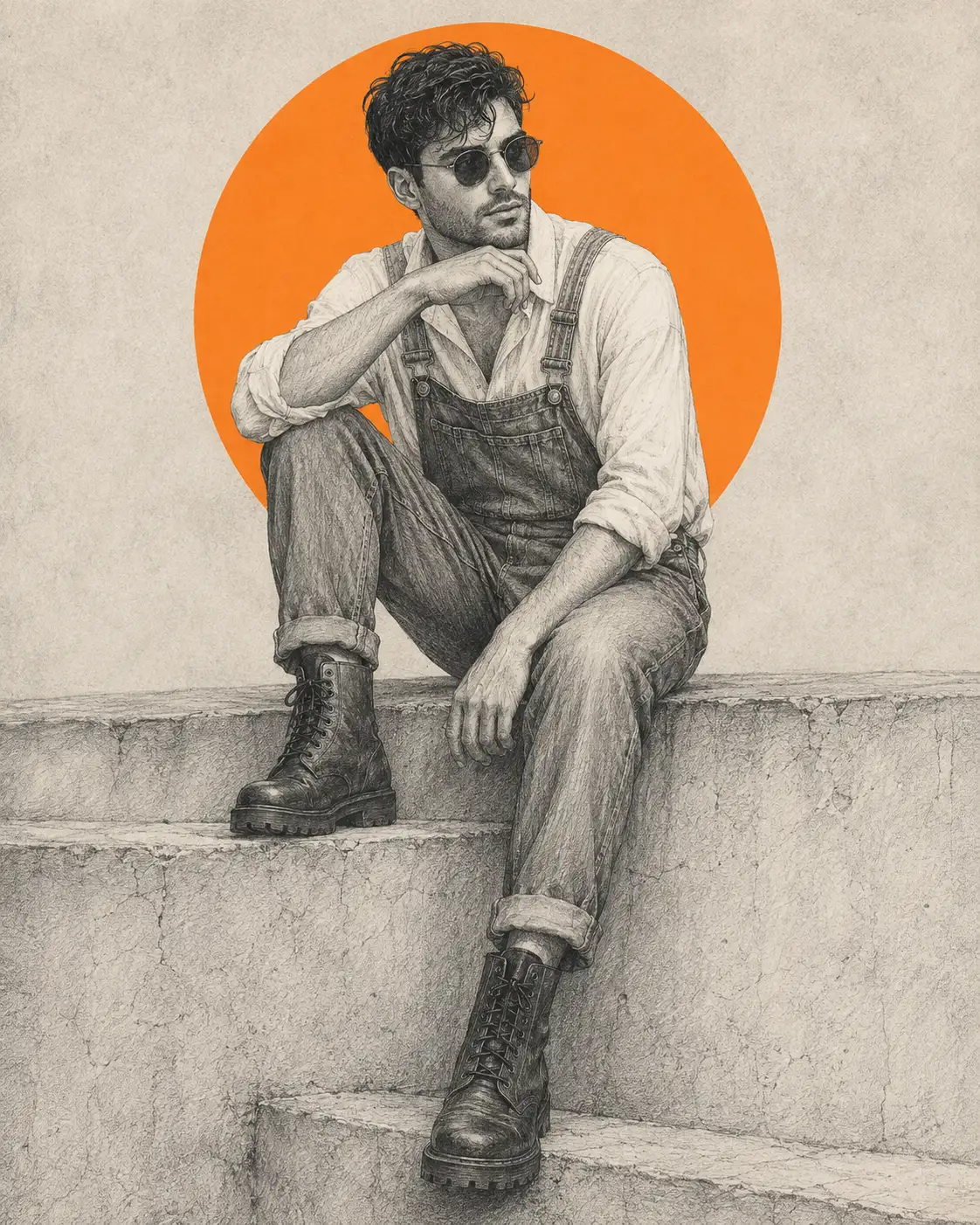 Fine-Art Pencil Sketch Portrait with Orange Circle Backdrop