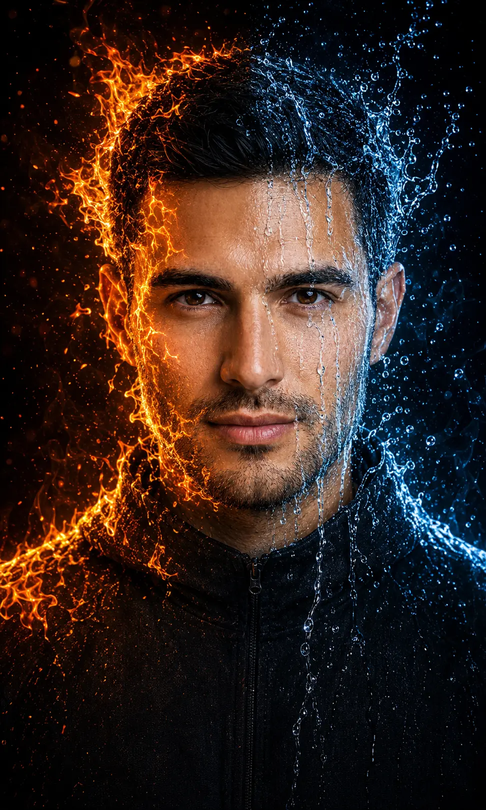 Fire & Water Split-Face Portrait