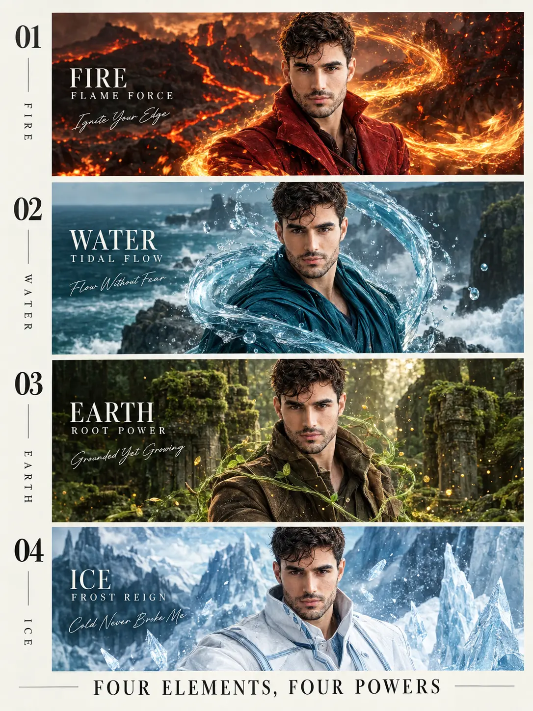 Four Elements, Four Powers Editorial Poster