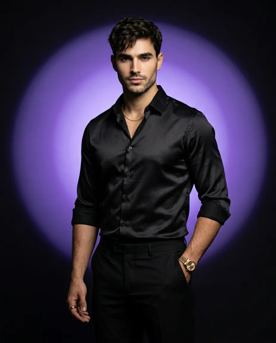 Gold Accent Studio Portrait with Violet Halo Light