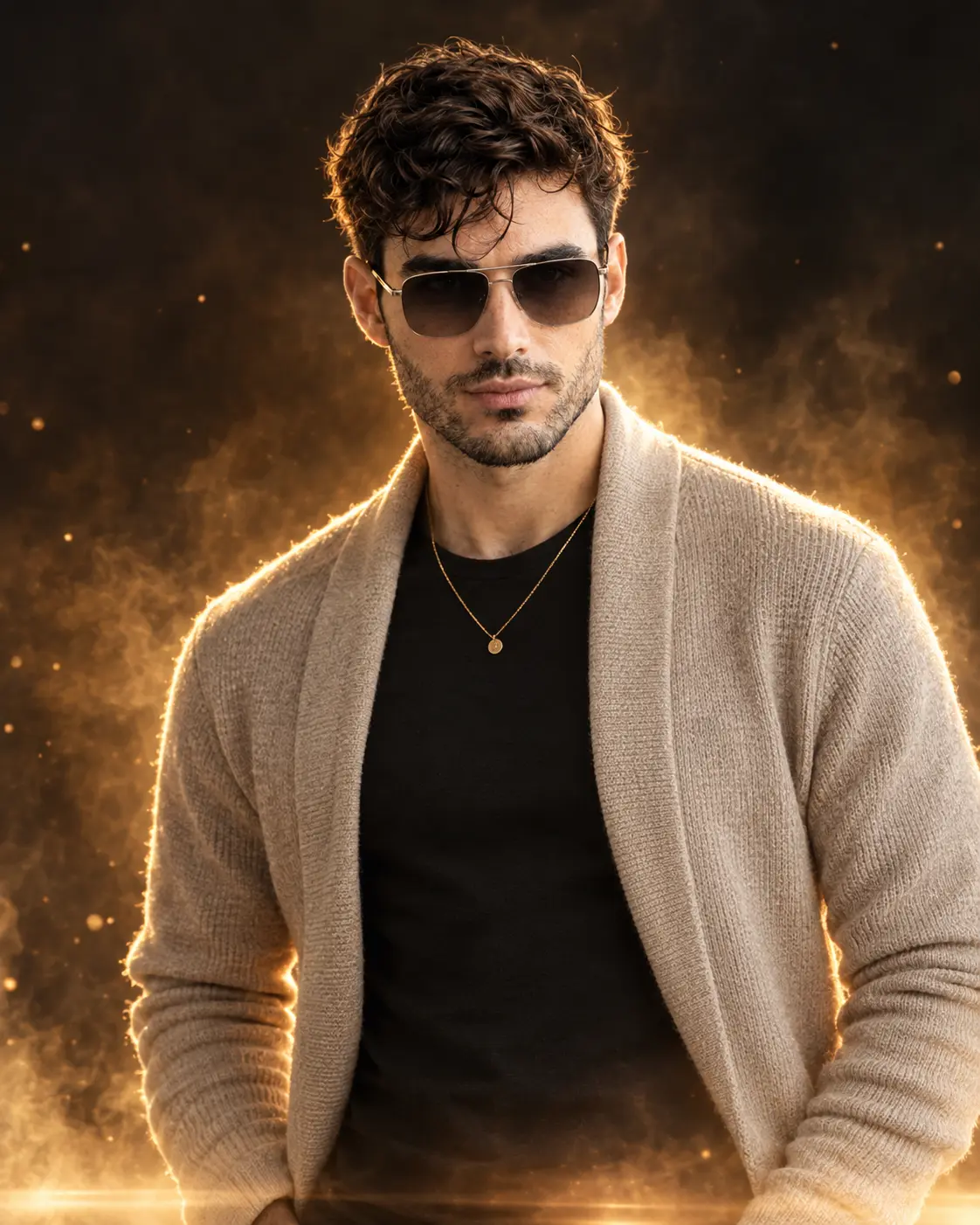 Golden Smoke Cinematic Fashion Portrait
