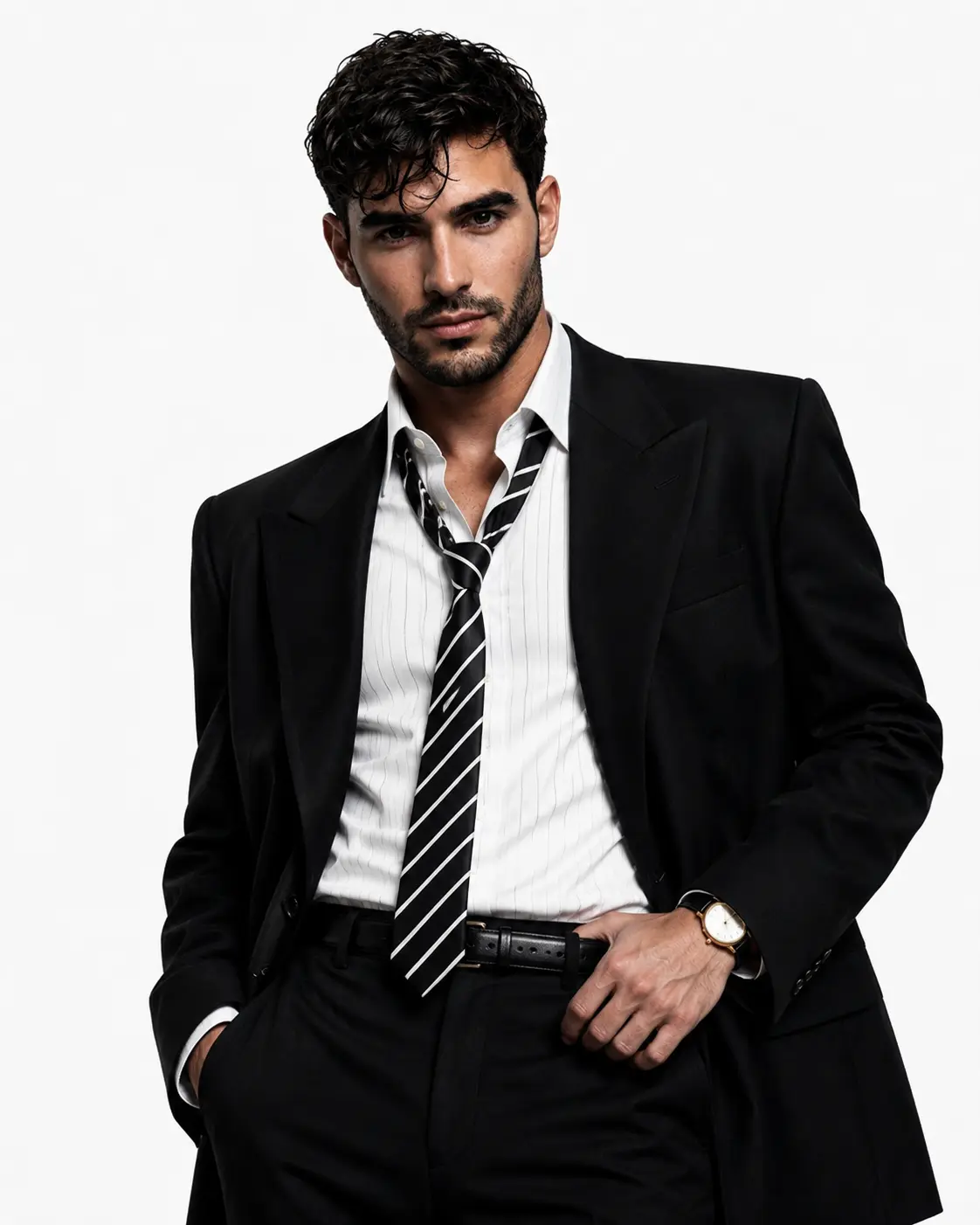 Low-Angle Power Suit Studio Portrait