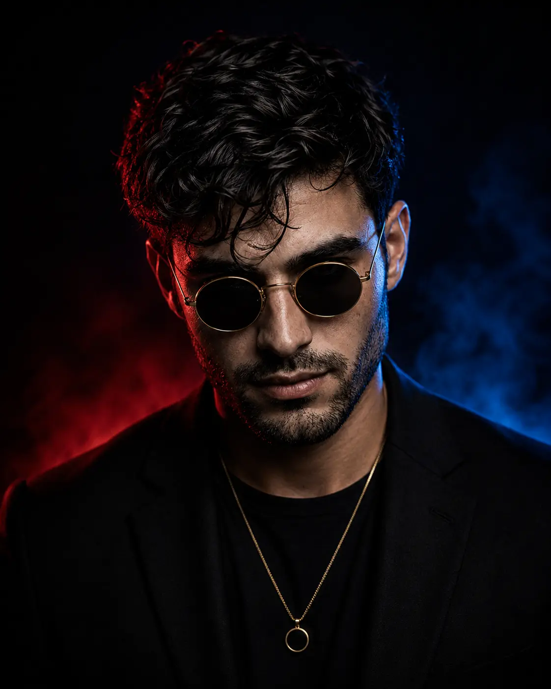 Luxury Cinematic Red & Blue Rim Light Portrait