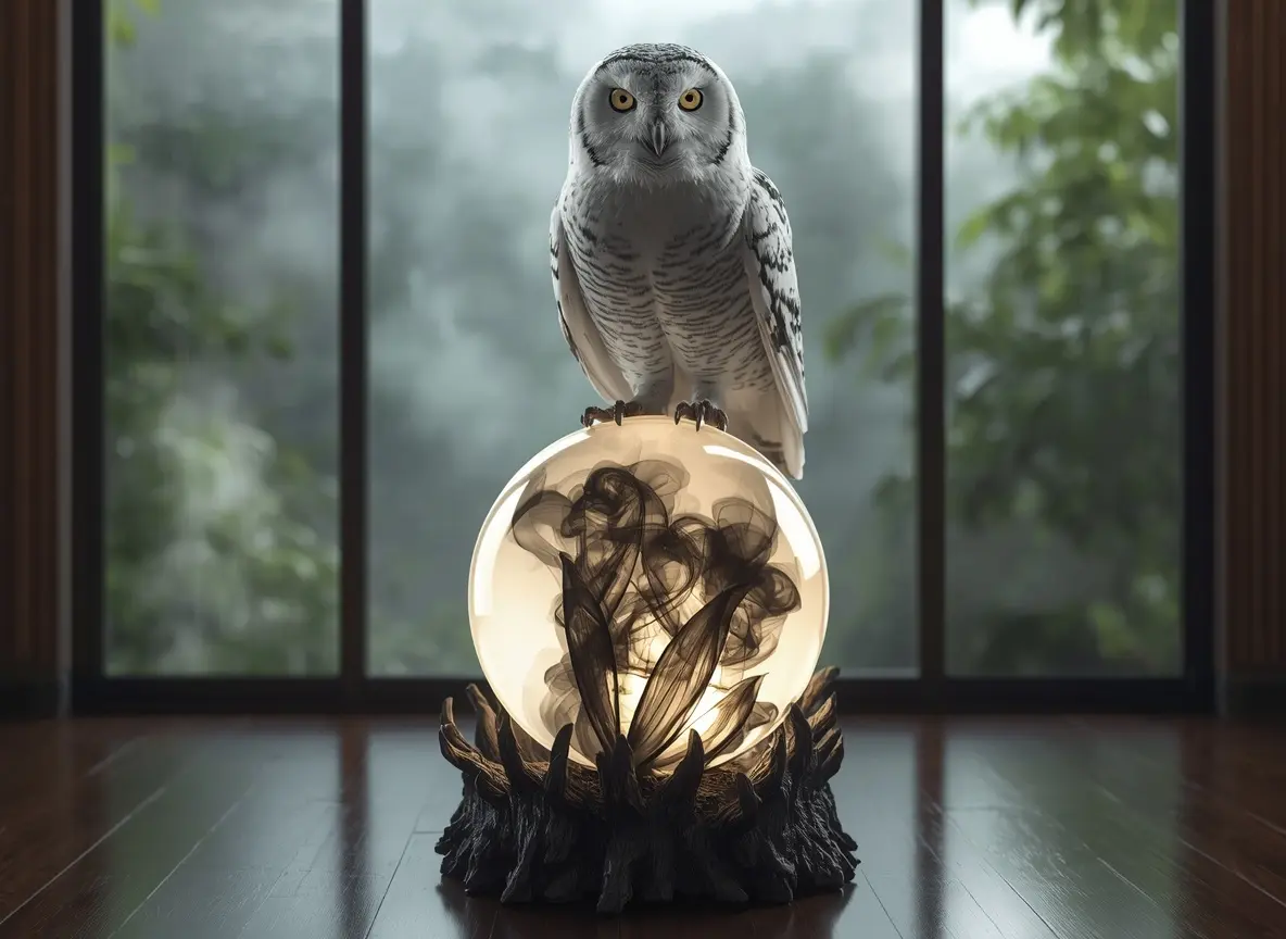 Mystic White Owl on Crystal Ball