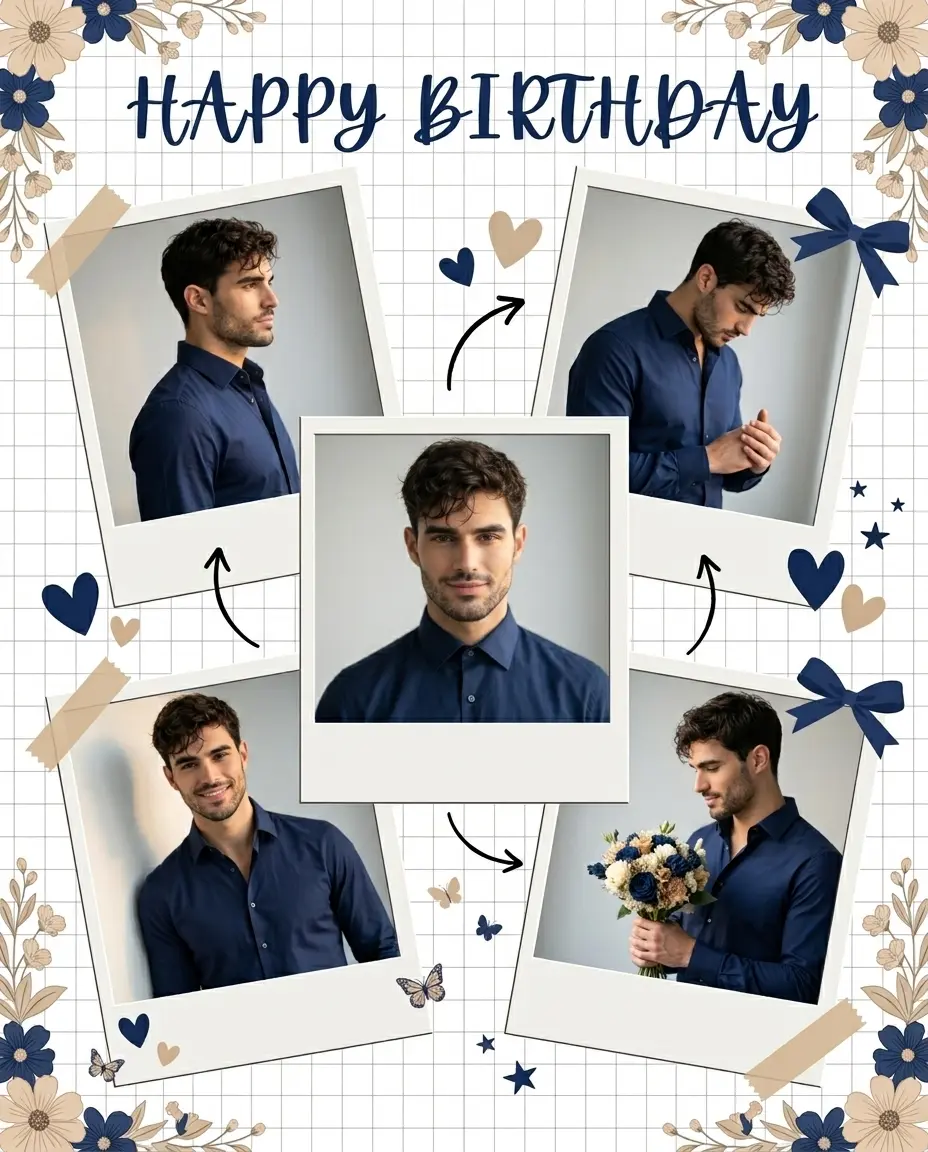Navy Blue Birthday Scrapbook Collage — Men & Women