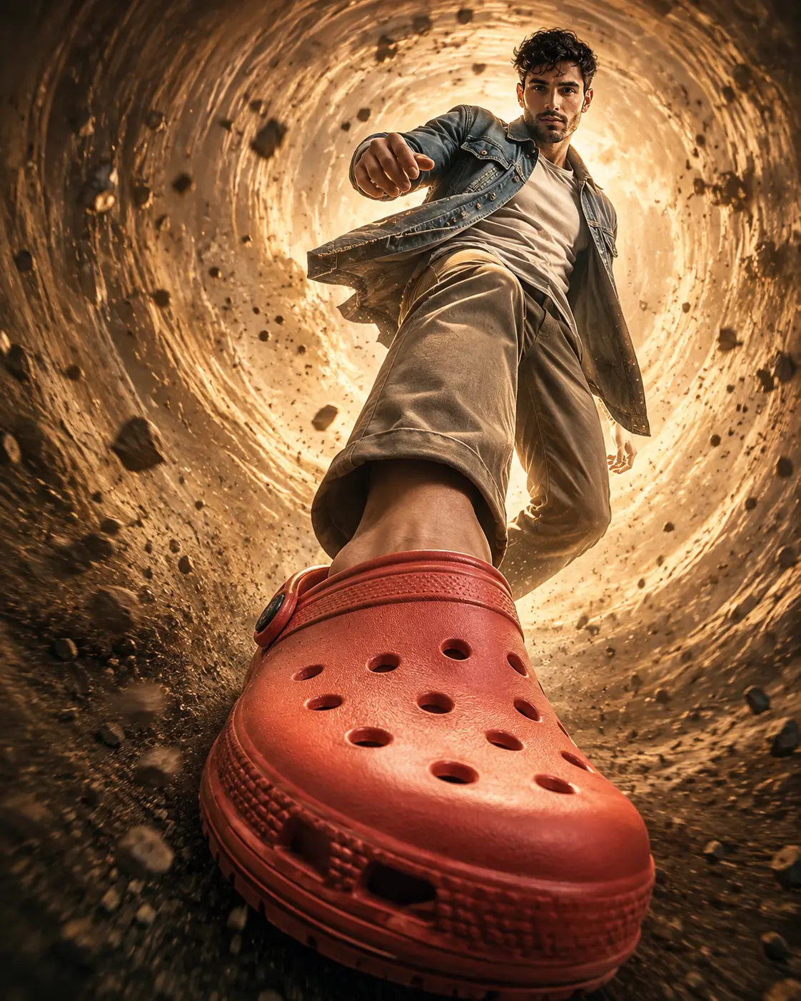 Oversized Red Clog Dust Vortex Portrait