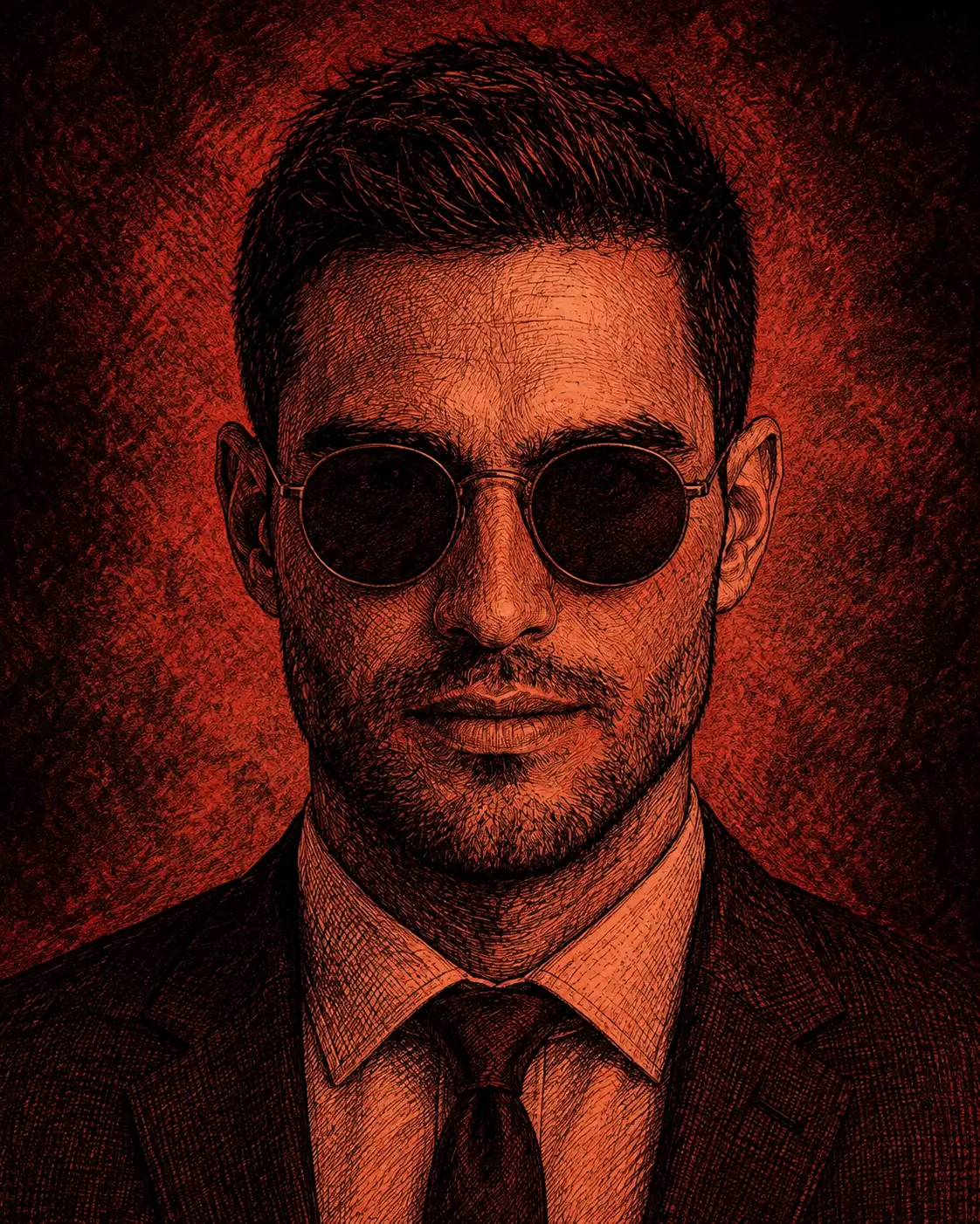 Red & Black Etched Sketch Portrait