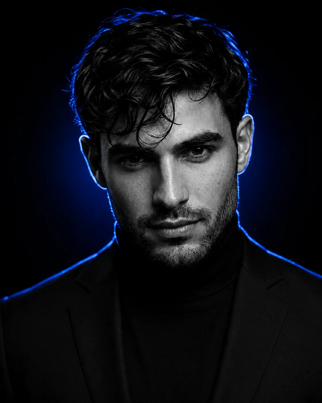 Royal Blue Rim Light Studio Portrait