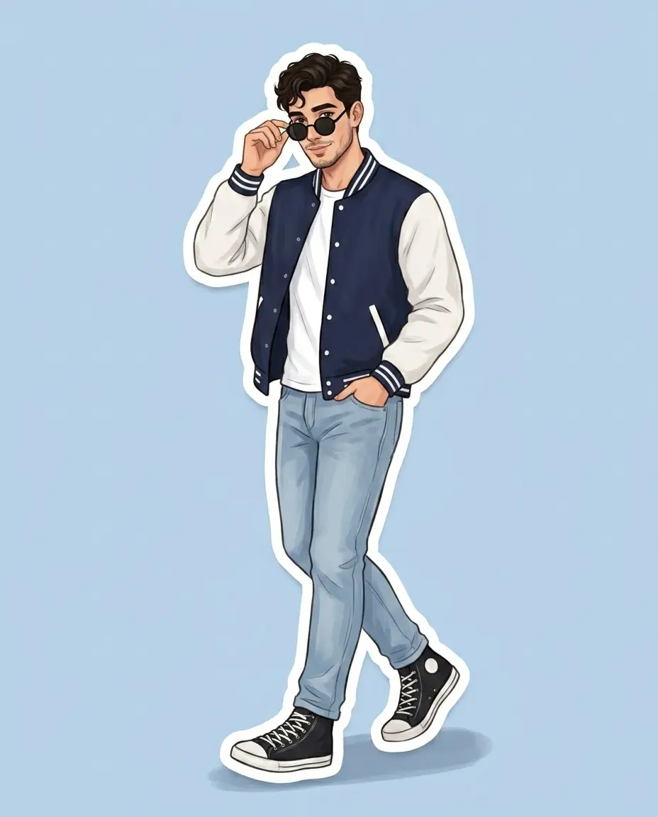 Semi-Realistic Sticker Illustration — Varsity & Jeans