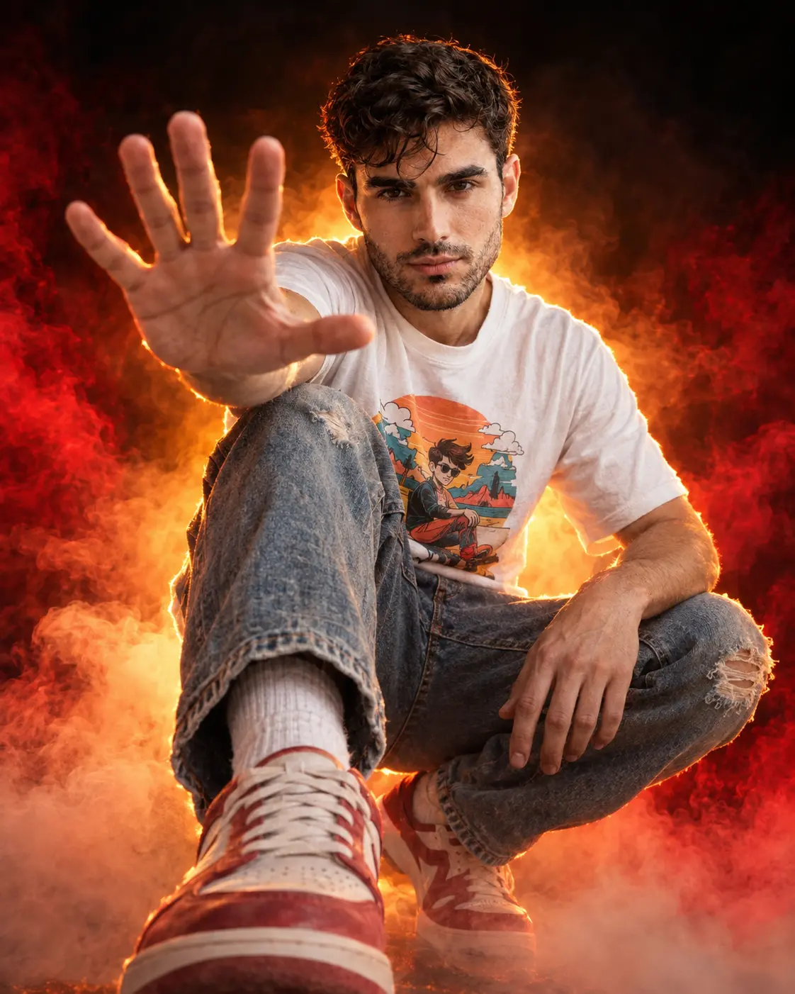 Smoke Portrait with Orange-Gold Backlight