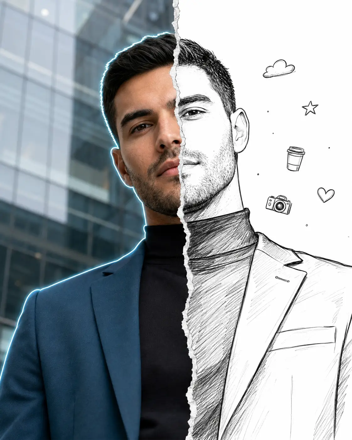 Split Photo & Sketch Portrait