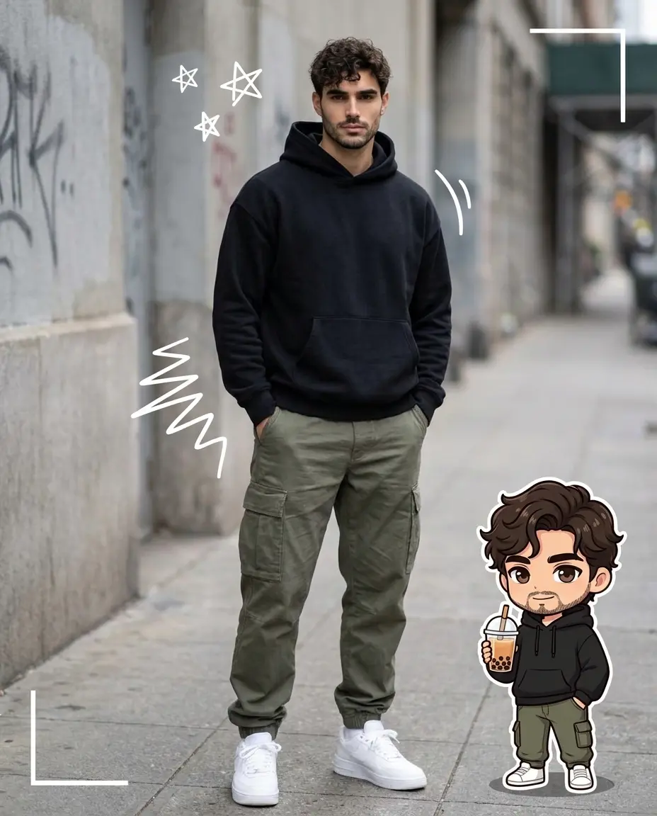 Street-Style Doodle Portrait with Chibi Mini-Me