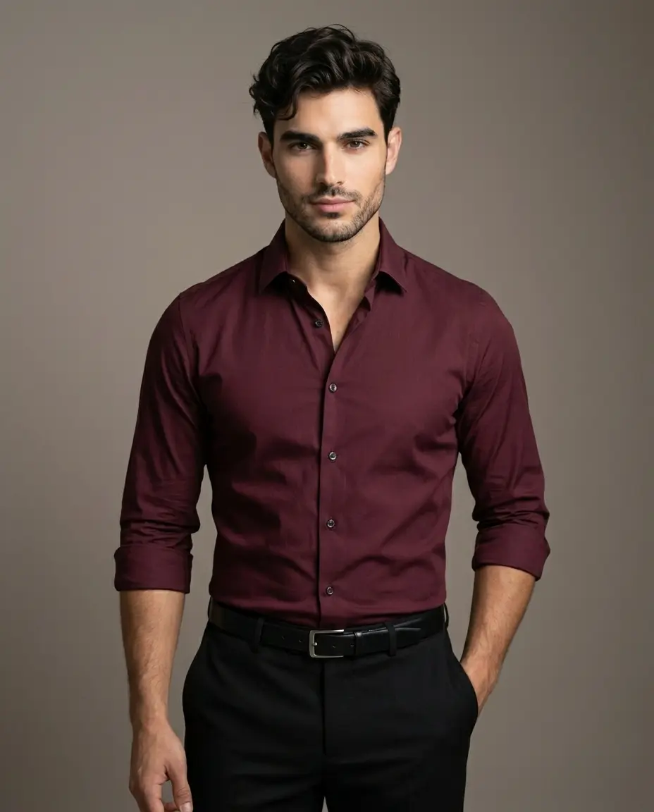 Studio Business-Casual Portrait — Burgundy & Black