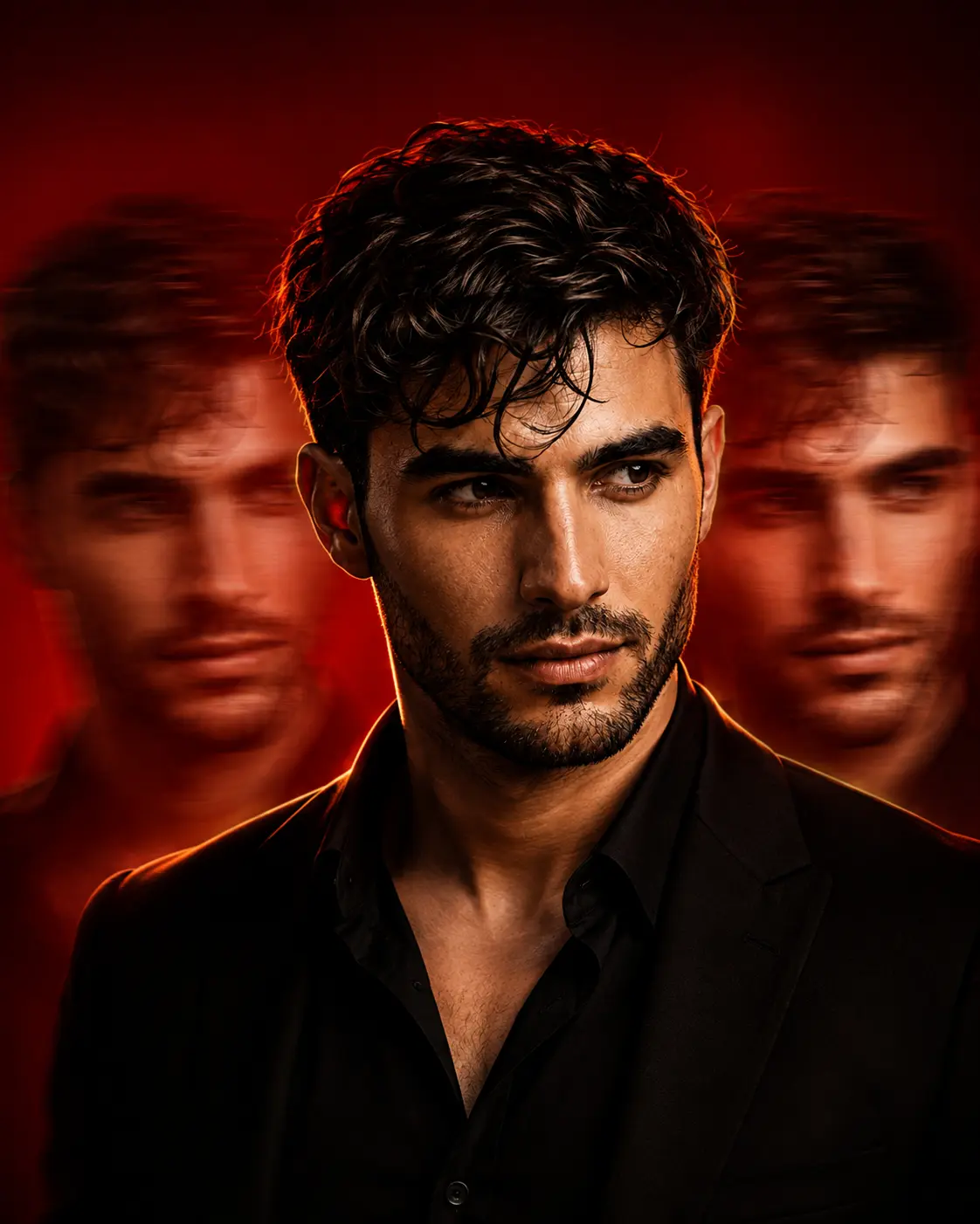 Triple Exposure Red Cinematic Portrait