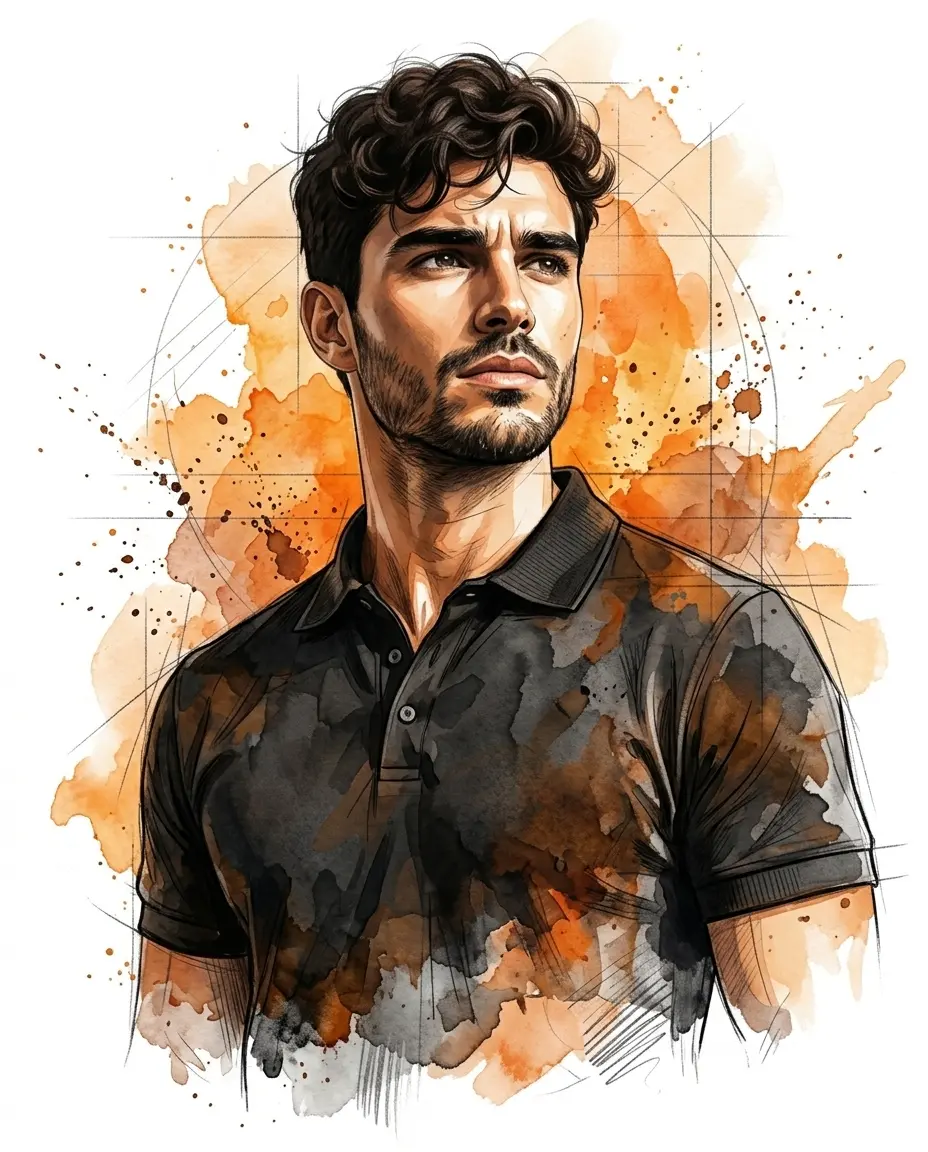 Watercolor & Sketch Hero Portrait — Mixed Media Illustration